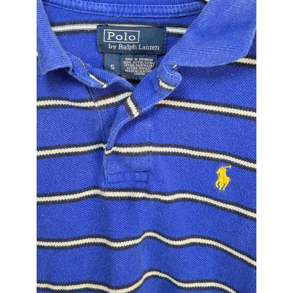 Polo Ralph Lauren Kids Blue Striped Short Sleeve Polo Shirt‎ Yellow Pony Size 5